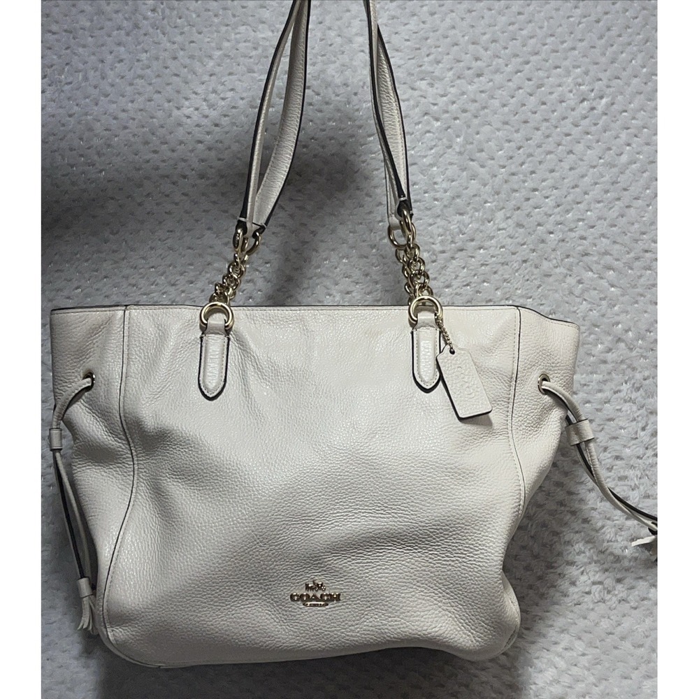 Coach White Leather Shoulder Tote with Gold Hardware
